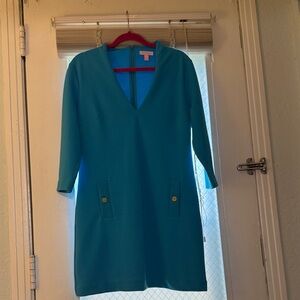 Lilly Pulitzer Teal V-Neck Shift Dress - Women's